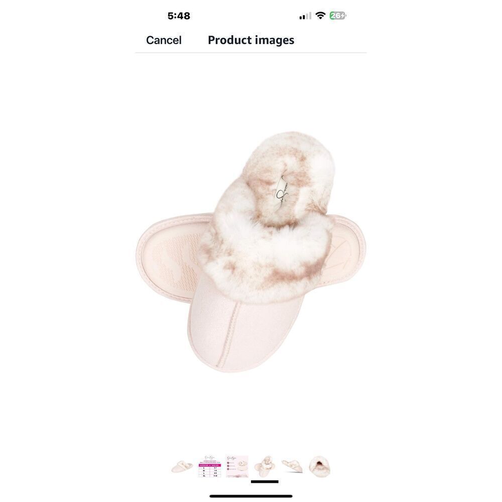 Jessica Simpson Pink and White Plush memory foam anti-slip Faux Fur slippers.fit - Picture 4 of 7